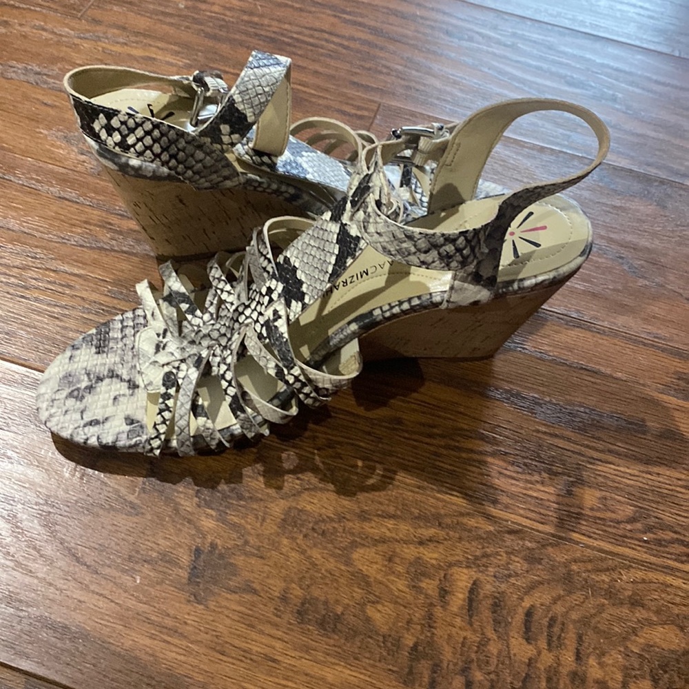 Isaac Mizrahi Simmer White Snake Leather Fisherman Wedge Sandal